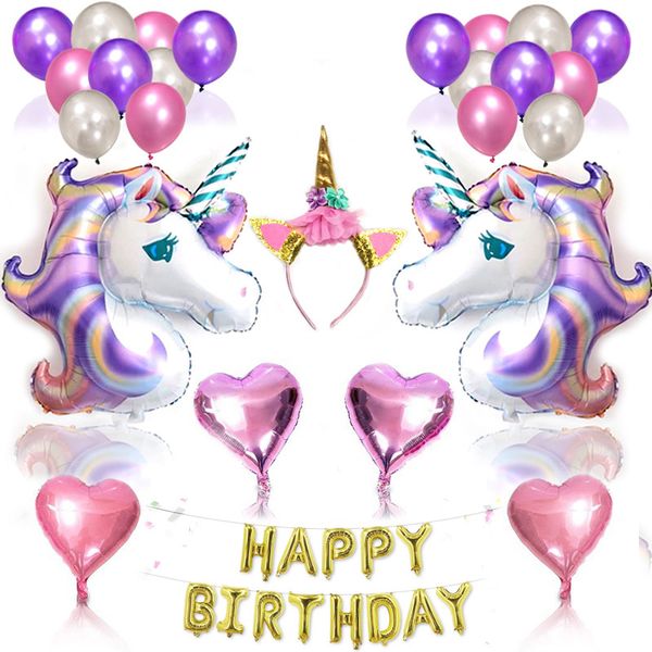 

in stockpurple unicorn balloon package party set multi-piece unicorn birthday ornament hair band set festive supplies ing