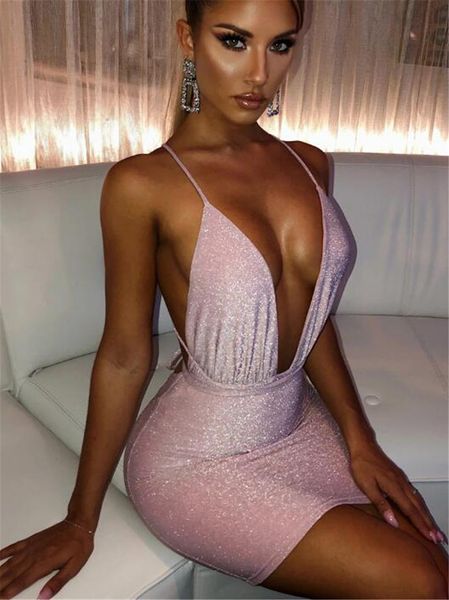 

summer glitter backless mini skirt women ladies super low neck club dress tight short dresses summer club bar wear clothing ly728-1, White