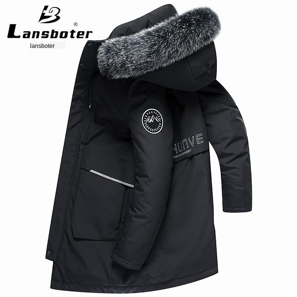 

lessibert winter jacket men's mid-length white duck down fox fur collar hooded outdoor down jacket, Black