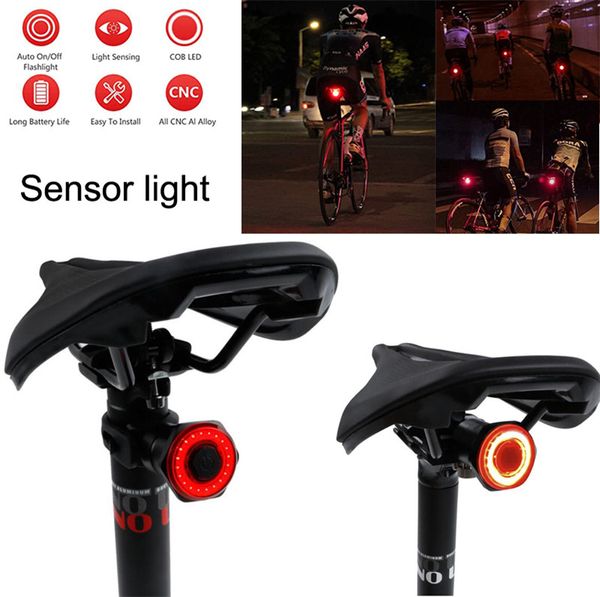 Luci per bici Luci dei freni con sensore intelligente Luci posteriori per biciclette di sicurezza Fanale posteriore per bicicletta Lampada posteriore di avvertimento MTB ricaricabile per bici da strada