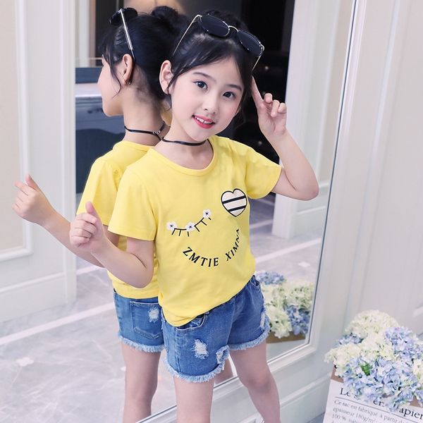 

girls short-sleeved t- 2020 new clothing t- clothing children's base shirt medium and large children's cartoon shirt princess, Blue