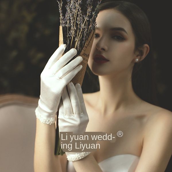 

new bride wedding dress bright satin sewing flower bridal and gloves hipster gloves, Blue;gray