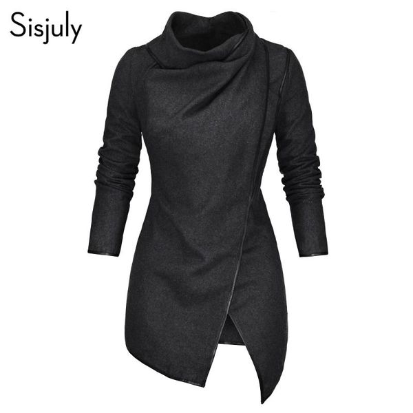 

sisjuly women coat asymmetrical hem zipper trench coats autumn thick wrapped fashion slim black coats woman winter 2020 outwear, Tan;black