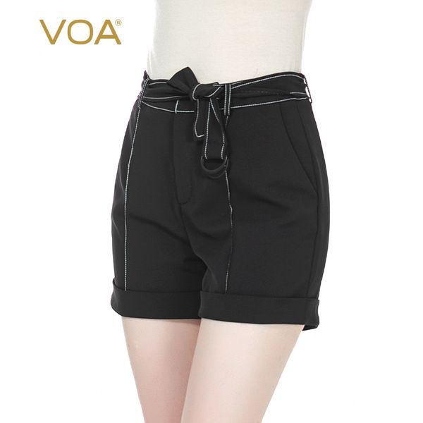 

voa natural waist rolled edges open line decoration oblique pocket strap strap waist shorts kx32, White;black