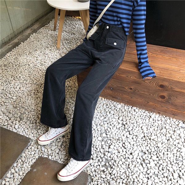 

denim harem black jeans for women 2020 autumn boyfriend denim wide leg pants oversize high waist jean streetwear, Blue