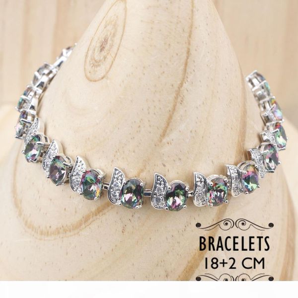 

g mystic радуга циркон 925 комплекты ювелирных изделий серебро костюм bridal женщин серьги кольца браслеты ожерелье set gift box, Silver