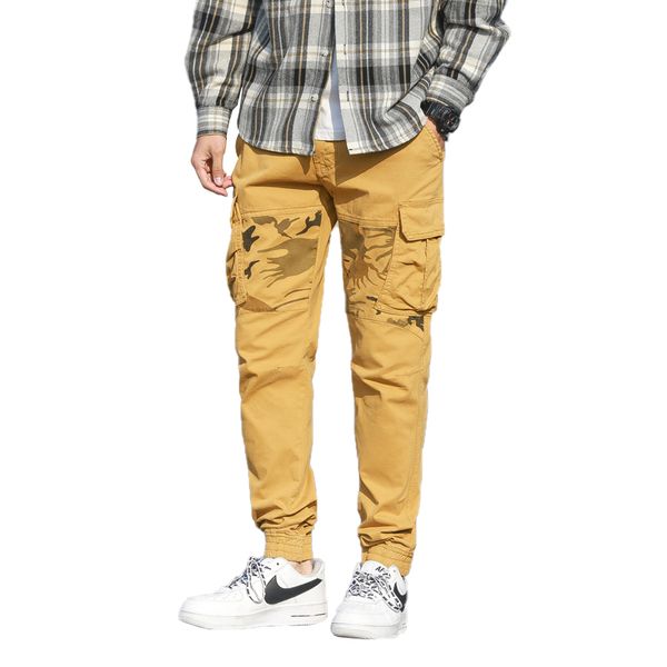 

khaki casual pants men tactical joggers camouflage cargo pants multi-pocket fashions army militaire homme, Black