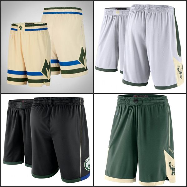 

milwaukee bucks men cream black white nba swingman basketball shorts