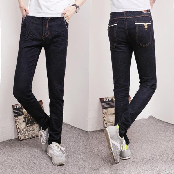 

men's jeans fashion denim washed trousers causal slim straight pants, Blue