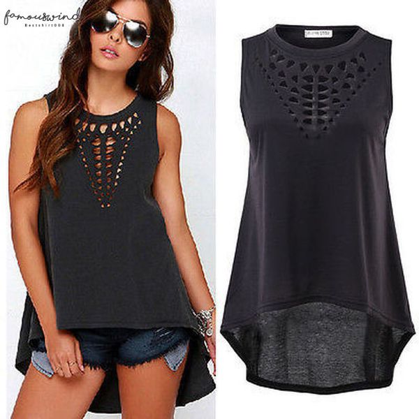 

new 2020 women black hollow out tank vest sleeveless blusa casual shirt blouse crochet cheap, White