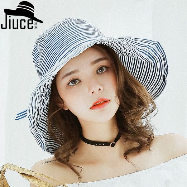 

women's new korean fresh thin stripe foldable sun hat sun hat, Blue;gray