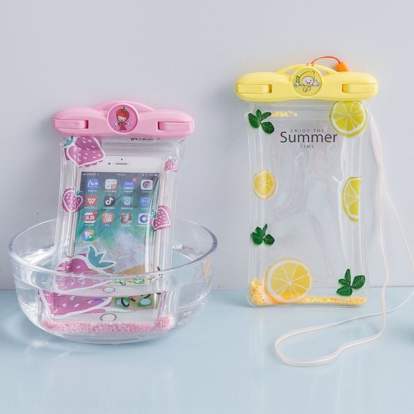 

hc0nz quicksand air mobile phone case waterproof bag waterproof bag cartoon fruit swimming diving pvc floating touch screen underwater p
