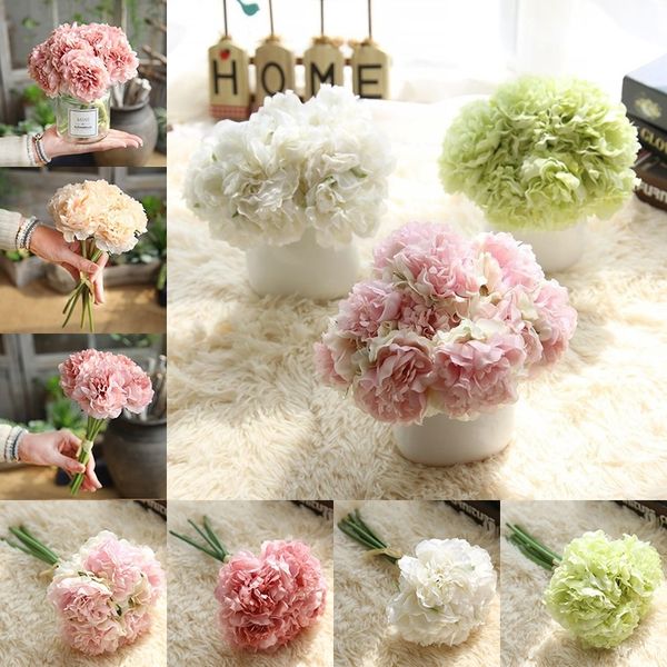 

1 bouquet/5pcs artificial silk fake flowers peony floral wedding bouquet bridal hydrangea decor artificial flowers