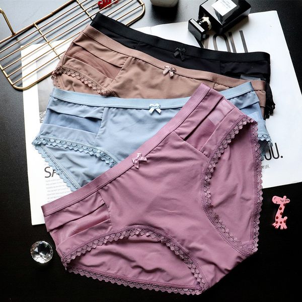 

missnanda japanese girls soft milk silk hollow sweet lace lace underwear women breathable buttocks women's briefs, Black;pink