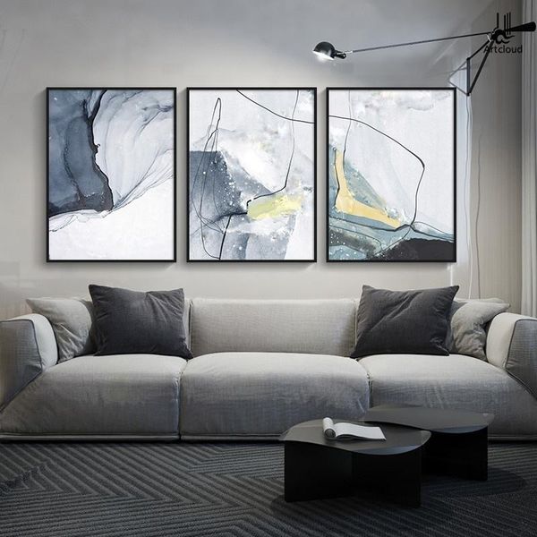 

3 panels large morden canvas oil painting line art watercolor posters & prints abstract wall art ink pictures living room nordic home decor