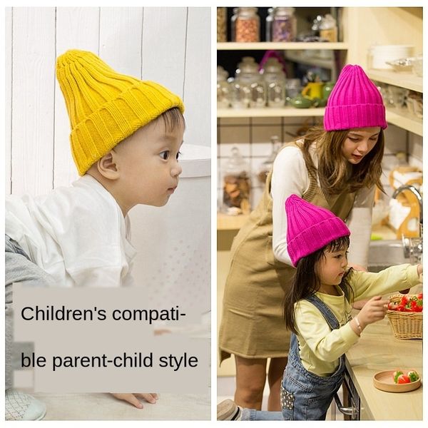 

men's and women's wool warm head cap head cap flip winter warm knitted strip pointed hat parent-child children's hat, Blue;gray