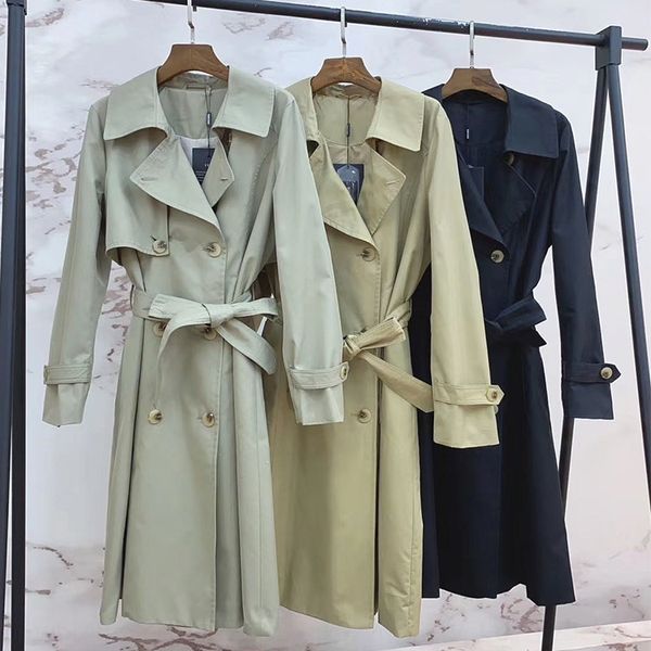 

kyhug women's belt windbreaker 2020 autumn new double-breasted small temperament slimming windbreaker coat coat mid-length women's, Tan;black