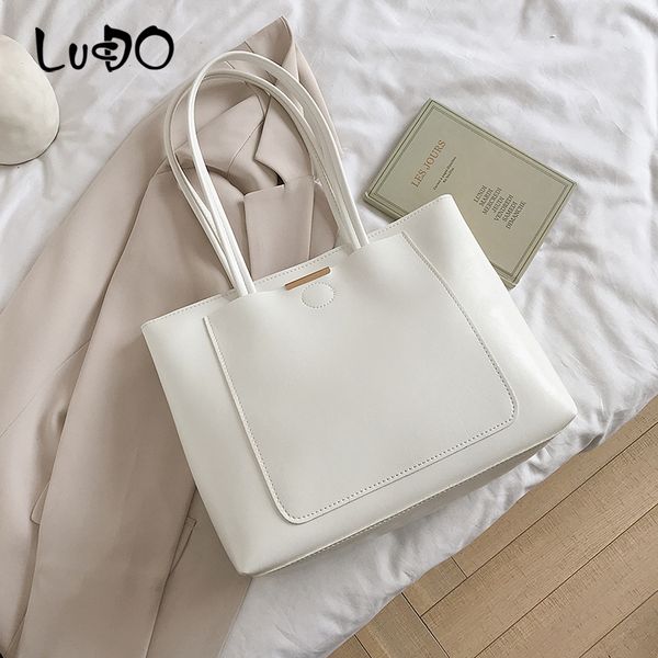 

lucdo korea ins vintage simple chic shoulder bag 2020 new fashion women's olid color large capacity totes bag casual female hand