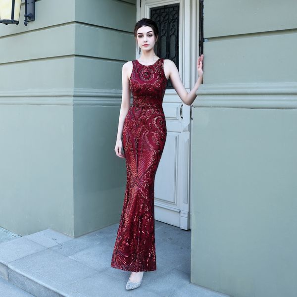 

2020 new prom dresses sequined fishtail long evening dress car model exhibition performance event banquet etiquette dress, Black