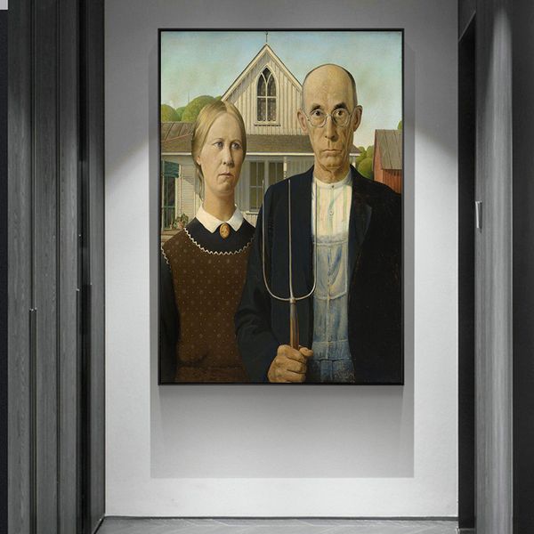 

famous painting american gothic art canvas painting posters and prints wall art for living room home decor (no frame