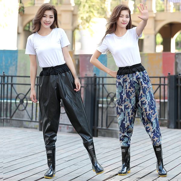 

ultra light half waist men women thick waterproof fishing fork pants elastic waist outdoor angling wader rain boots rain trouser, Black;blue