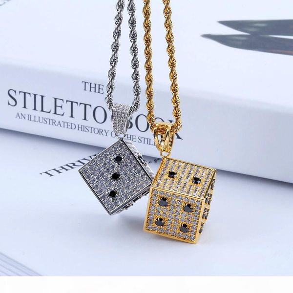 

ice out hiphop dice pendant necklace for men 18k gold plated hip hop zirconia necklaces fashion european and american jewelry, Silver