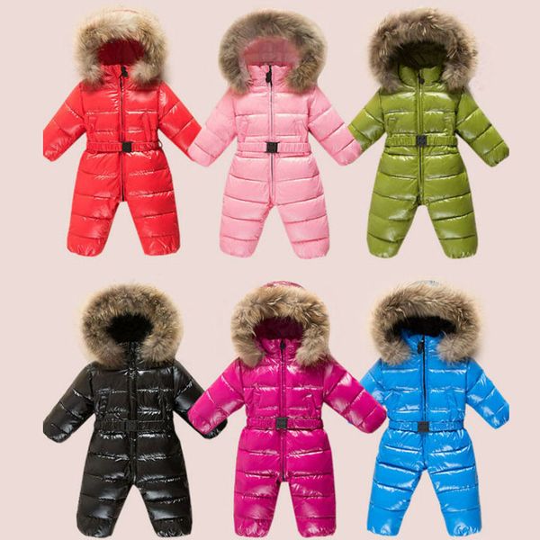 

children's down jacket baby jumpsuit natural fur collar waterproof fabric, Blue