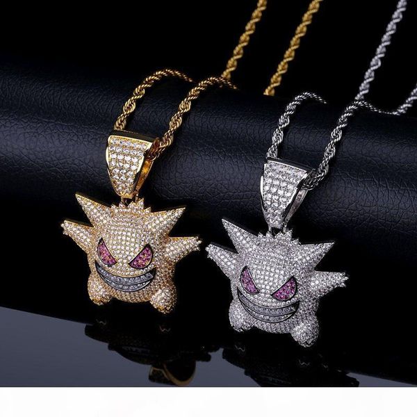 

full rhinestone gengar pendant necklace creative hip hop bling chains iced out jewelry with 24 inch chain for men gift, Silver