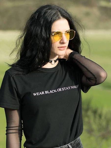 

wear black or stay naked t shirt tumblr inspired grunge aesthetic tee women casual tshirt summer outfit graphic tees, White