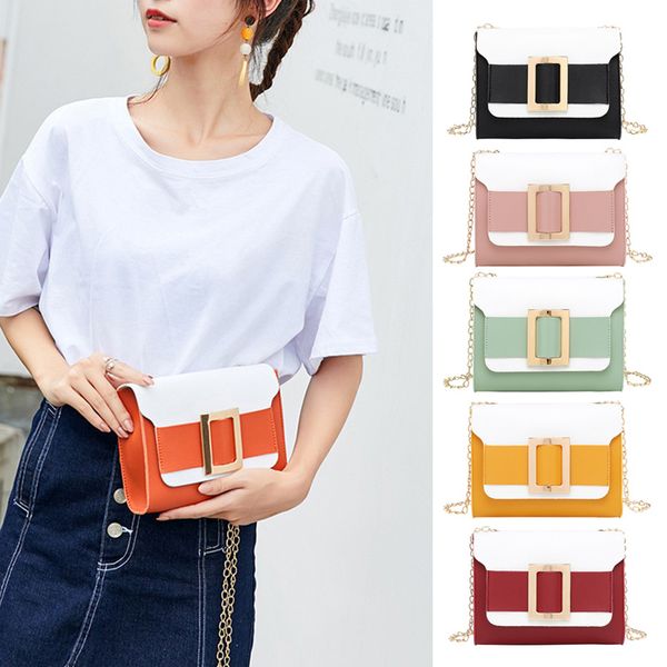 

color matching big pin buckle ladies crossbody single shoulder mobile phone square bags -opk