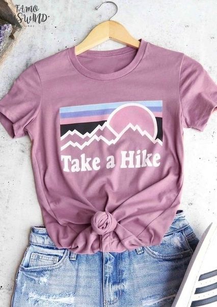 

fashion women t shirt summer short sleeve ladies tee take a polyester hike o neck t shirt casual purpl femme t, White