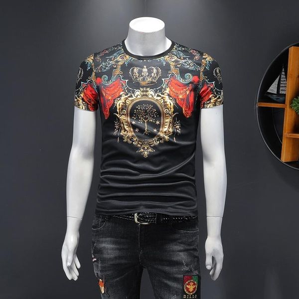 

2020 new summer men tshirt o-neck crown print short sleeve slim fit short sleeve t-shirt mens designer casual men's t-shirts m-5xl, White;black