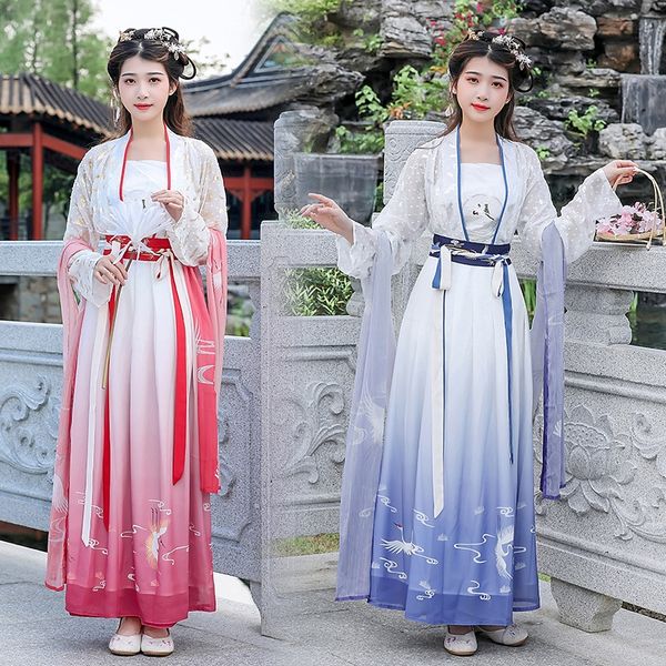 

hl2pu chinese style ancient chinese clothing women's gradient printing embroidered gilding double-breasted sling ancient clothes costu, Black;red