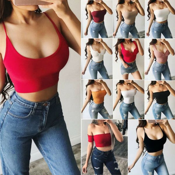 

summer solid women cotton sleeveless skinny bralette bra bustier tube crop tank camis vest, White