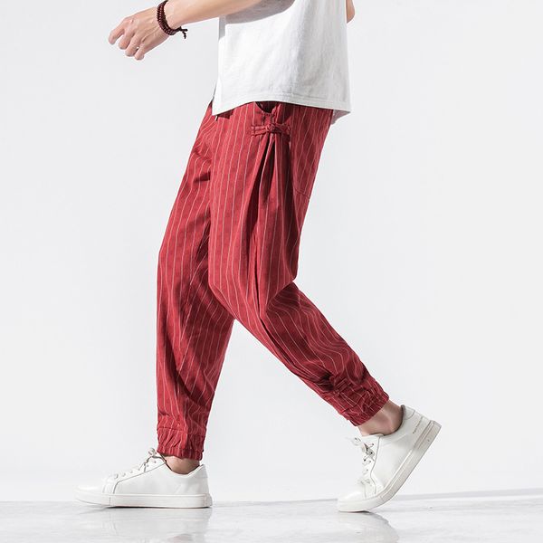 

5xl men sport yoga pant linen quickly dry loose strip print sweatpant running jogger fitness gym workout casual pant sportswear, White;red