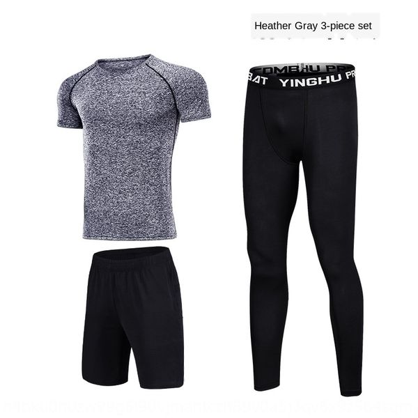 

qj23i short-sleeved men's sport suit quick-drying stretch gym clothes light running three-piece short-sleeved men's sport suit qui, White;black