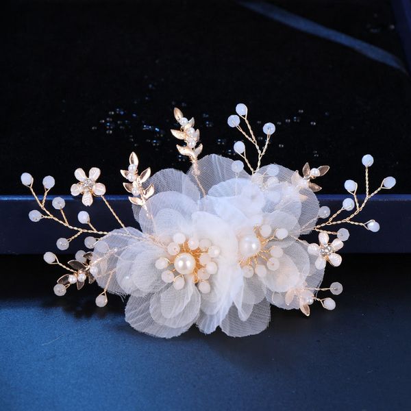 

forseven white flower hair clip crystal tiaras barrettes gold pearl hair pins headpiece jewelry women accessories jl, Golden;silver