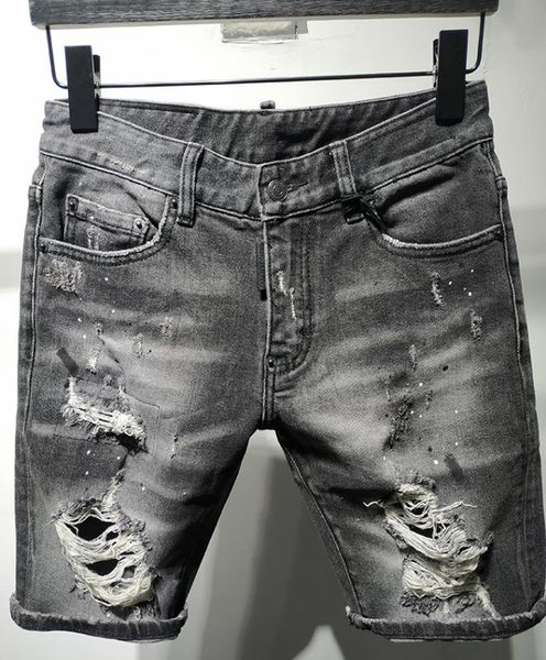 

italy brand summer style jeans mens slim short jeans men denim trousers zipper stripe black hole shorts for men 8164, Blue