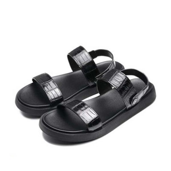 

ouluoer summer new thai crocodile skin men sandals leisure male shoes wear outside male sandals tide, Black