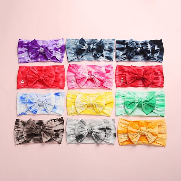 Neonate Arcobaleno Bow Tie Dye Fasce 2020 Nuova infantile Band morbido nylon stretch Nodo capelli dell'involucro della testa per i più piccoli Newborn Turbante M2373