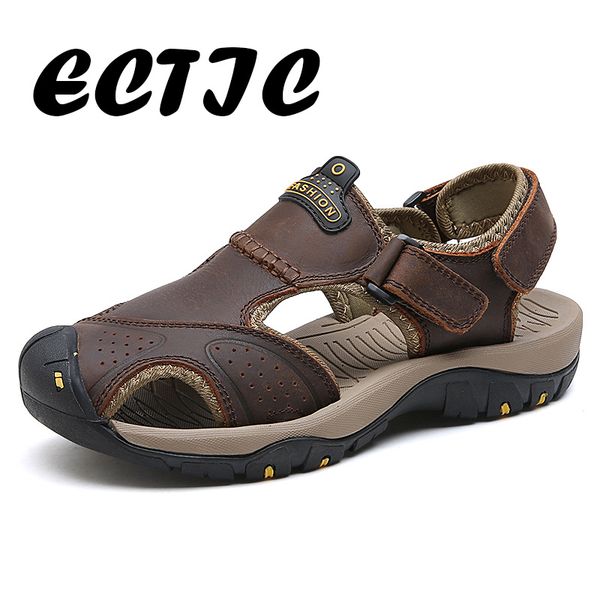 

2020 summer outdoor men hiking hook sandals breathable genuine leather beach sandals couples climbing mountain trekking shoes