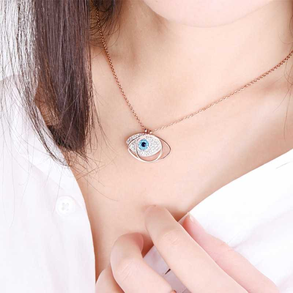 

crystal evil eye pendant necklace, Silver