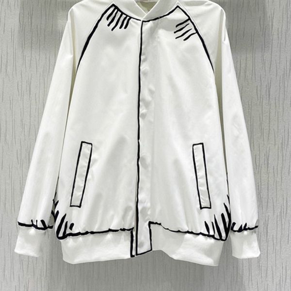 

2020 sky series hand painted cartoon letter printing long sleeve zipper cotton jacket baseball uniform loose coat women f2, Black;brown
