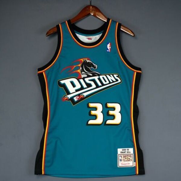 

100% stitched grant hill mitchell & ness det jersey size xs-5xl mens throwbacks basketball jerseys, Gray
