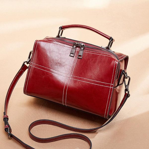 

burgundy cowhide bag ladies fashion retro 2020 new classic single shoulder diagonal small bag ladies casual portable small square bag 282