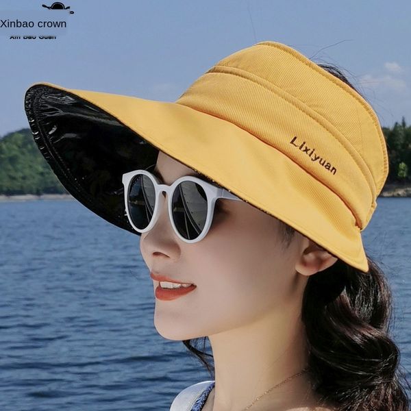 

9325 new korean style sun-proof women's all-match female female large eaves fashion empty hat black plastic uv uv-proof sun hat, Blue;gray