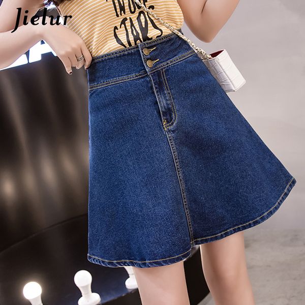

harajuku female skirts denim buttons preppy korean plus size casual novelty skirt lady s-5xl blue simple roupas feminina, Black