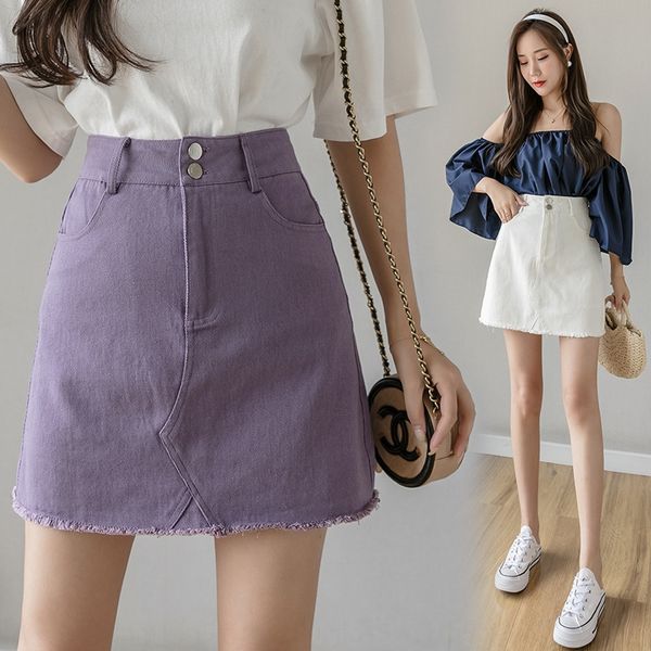 

2020 новый ins корейском стиле женской джинсовой a- онлайн знаменитости шерстяных джинсовые юбки высокой талии похудение a- линия юбка лето, Black