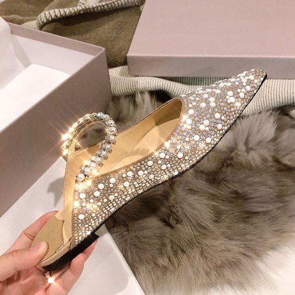 

designer womens half drag luxury apricot pearl rhinestone pointed flat sandals summer fashion with box size 35-40, Black