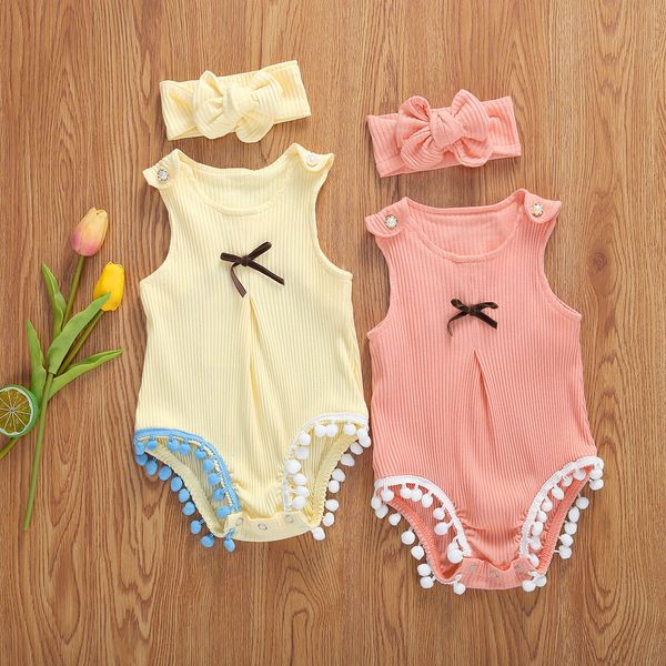 

newborn baby toddler boys girls bodysuits and rompers headband 2pcs 0-24m sleeveless tassel jumpsuits gym suits beautiful outfit, Blue